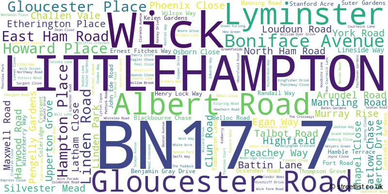 A word cloud for the BN17 7 postcode